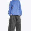 Long-Sleeved Boxy Cotton T-Shirt – Washed Blue Long-Sleeved Boxy Cotton T-Shirt – Washed Blue