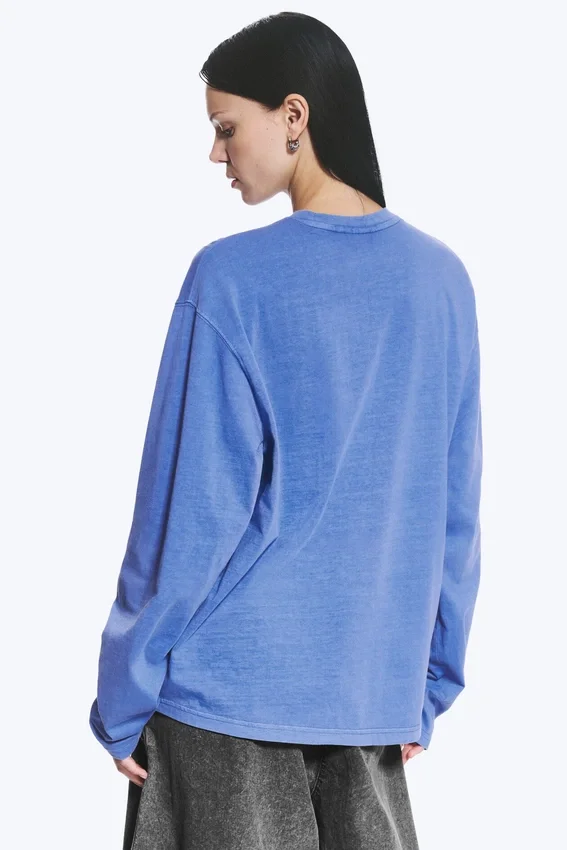 Long-Sleeved Boxy Cotton T-Shirt – Washed Blue Long-Sleeved Boxy Cotton T-Shirt – Washed Blue