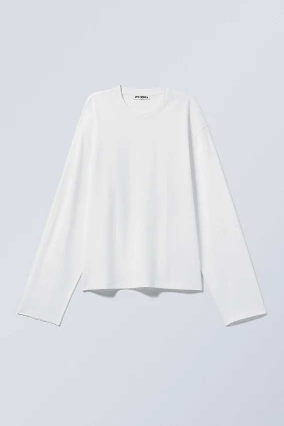 Long-Sleeved Boxy Cotton T-Shirt – White Long-Sleeved Boxy Cotton T-Shirt – White