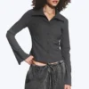 Long-Sleeved Buttoned Shirt – Dark Grey Melange Long-Sleeved Buttoned Shirt – Dark Grey Melange