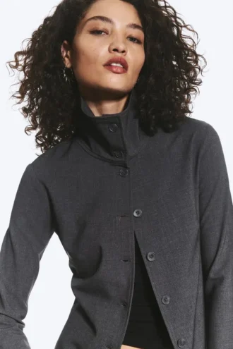 Long-Sleeved Buttoned Shirt – Dark Grey Melange Long-Sleeved Buttoned Shirt – Dark Grey Melange