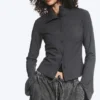 Long-Sleeved Buttoned Shirt – Dark Grey Melange Long-Sleeved Buttoned Shirt – Dark Grey Melange
