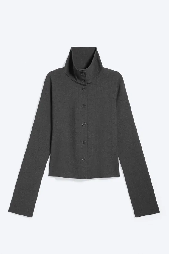 Long-Sleeved Buttoned Shirt – Dark Grey Melange Long-Sleeved Buttoned Shirt – Dark Grey Melange