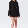 Long-Sleeved Cotton Mini Dress – Black Long-Sleeved Cotton Mini Dress – Black