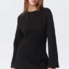 Long-Sleeved Cotton Mini Dress – Black Long-Sleeved Cotton Mini Dress – Black