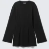 Long-Sleeved Cotton Mini Dress – Black Long-Sleeved Cotton Mini Dress – Black