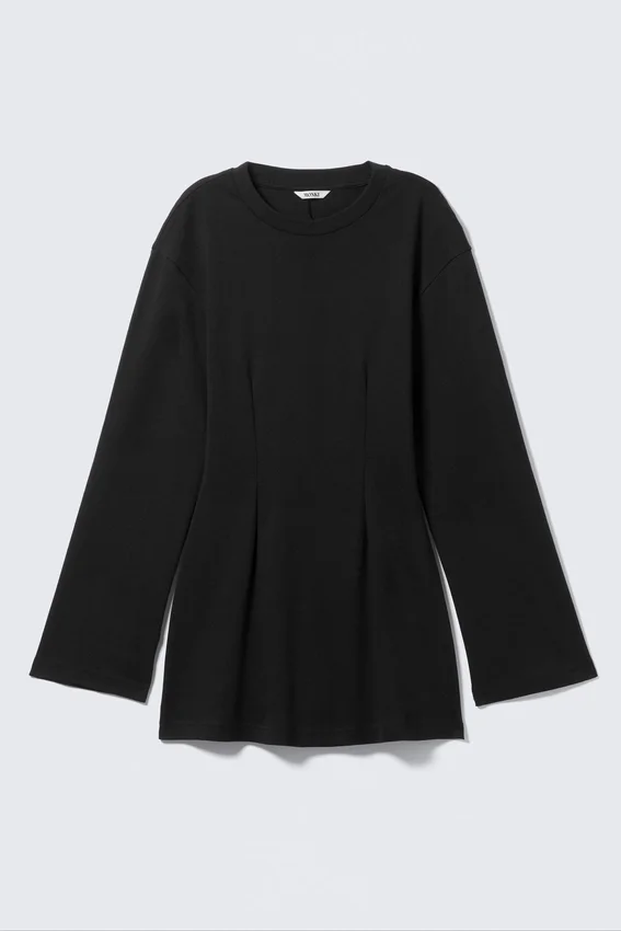 Long-Sleeved Cotton Mini Dress – Black Long-Sleeved Cotton Mini Dress – Black