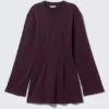 Long-Sleeved Cotton Mini Dress – Dark Plum Long-Sleeved Cotton Mini Dress – Dark Plum