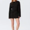 Long-Sleeved Cotton Mini Dress – Striped Black Long-Sleeved Cotton Mini Dress – Striped Black