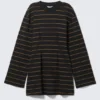 Long-Sleeved Cotton Mini Dress – Striped Black Long-Sleeved Cotton Mini Dress – Striped Black