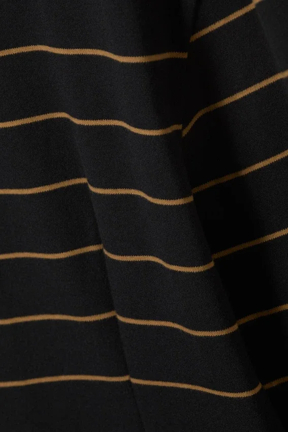 Long-Sleeved Cotton Mini Dress – Striped Black Long-Sleeved Cotton Mini Dress – Striped Black