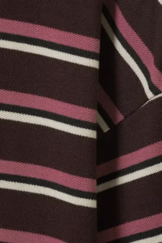 Long-Sleeved Cotton Polo Top – Dark Plum – Pink Stripes