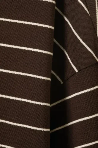 Long-Sleeved Cotton Polo Top – Striped Dark Brown