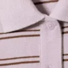 Long-Sleeved Cotton Polo Top – Striped Dusty Lilac