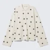 Long-Sleeved Cotton Polo Top – White – Black Dots Long-Sleeved Cotton Polo Top – White – Black Dots