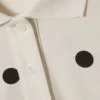 Long-Sleeved Cotton Polo Top – White – Black Dots Long-Sleeved Cotton Polo Top – White – Black Dots