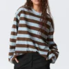 Long-Sleeved Cotton T-Shirt – Blue/Brown Stripe Long-Sleeved Cotton T-Shirt – Blue/Brown Stripe