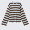 Long-Sleeved Cotton T-Shirt – Blue/Brown Stripe Long-Sleeved Cotton T-Shirt – Blue/Brown Stripe