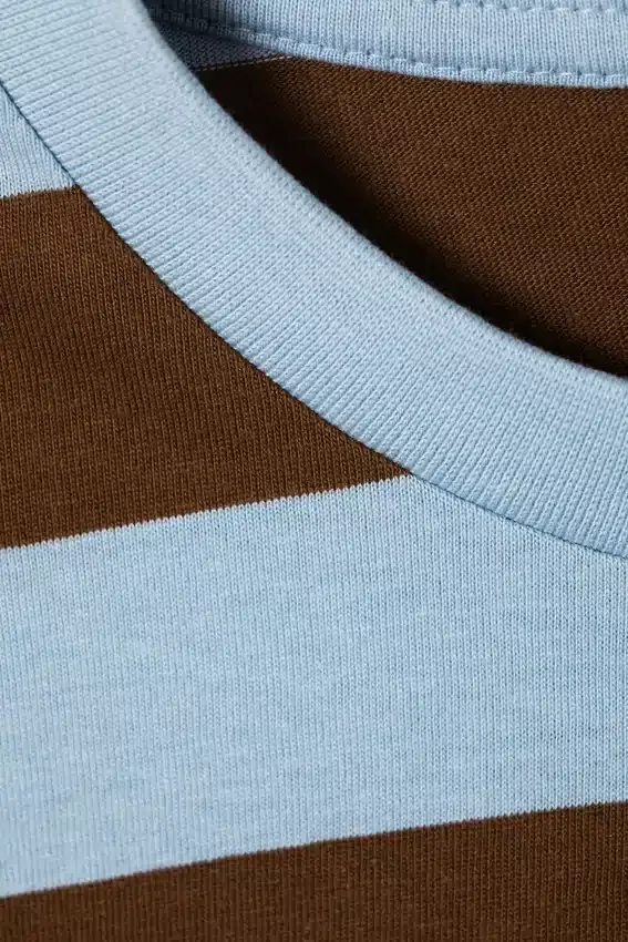Long-Sleeved Cotton T-Shirt – Blue/Brown Stripe Long-Sleeved Cotton T-Shirt – Blue/Brown Stripe