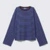 Long-Sleeved Cotton T-Shirt – Blue & Burgundy Stripes