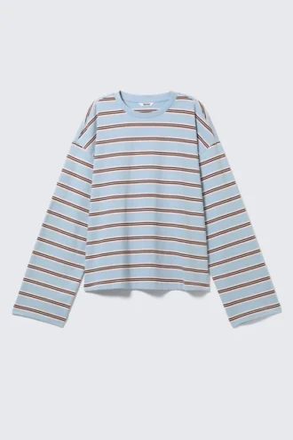Long-Sleeved Cotton T-Shirt – Blue/Multi Stripe