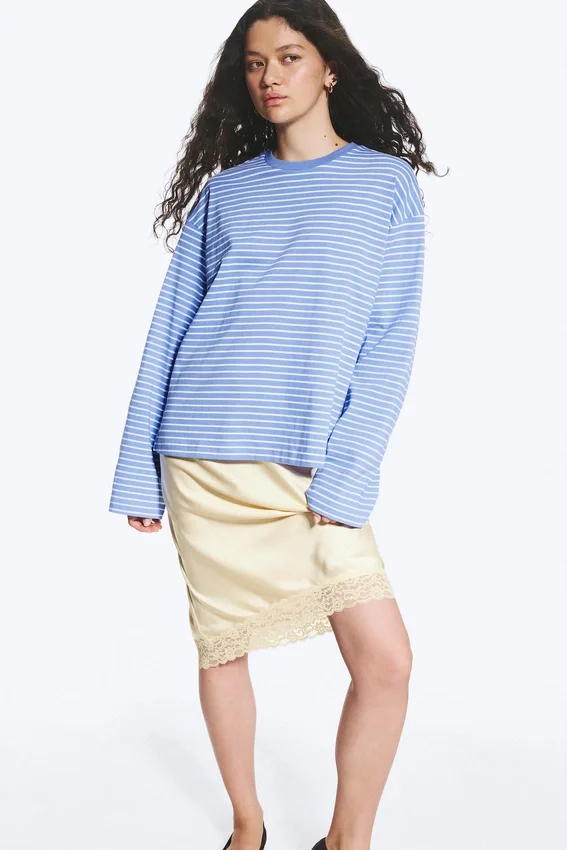 Long-Sleeved Cotton T-Shirt – Blue/White Stripes Long-Sleeved Cotton T-Shirt – Blue/White Stripes