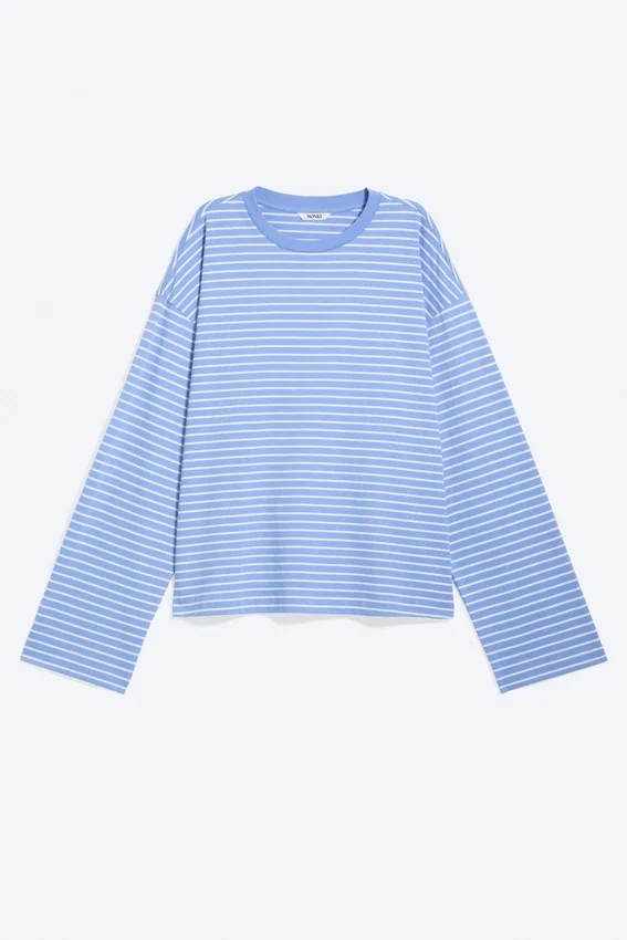 Long-Sleeved Cotton T-Shirt – Blue/White Stripes Long-Sleeved Cotton T-Shirt – Blue/White Stripes