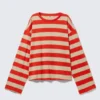 Long-Sleeved Cotton T-Shirt – Bright Red & Beige Stripes Long-Sleeved Cotton T-Shirt – Bright Red & Beige Stripes