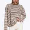 Long-Sleeved Cotton T-Shirt – Brown & White Stripes Long-Sleeved Cotton T-Shirt – Brown & White Stripes
