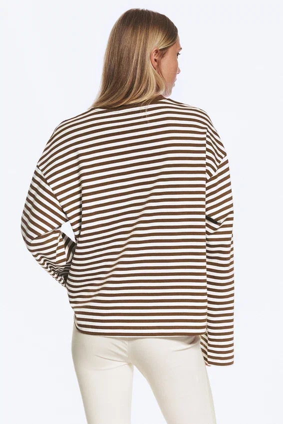Long-Sleeved Cotton T-Shirt – Brown & White Stripes Long-Sleeved Cotton T-Shirt – Brown & White Stripes