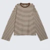 Long-Sleeved Cotton T-Shirt – Brown & White Stripes Long-Sleeved Cotton T-Shirt – Brown & White Stripes