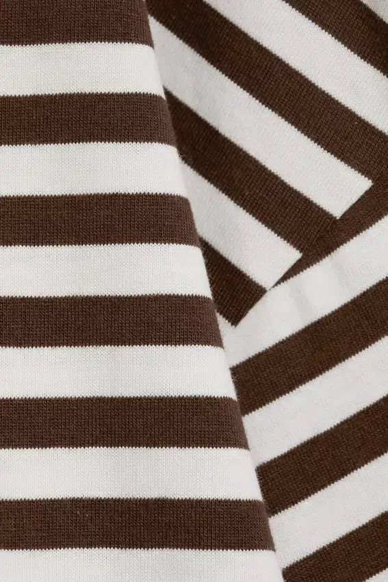 Long-Sleeved Cotton T-Shirt – Brown & White Stripes Long-Sleeved Cotton T-Shirt – Brown & White Stripes