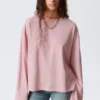 Long-Sleeved Cotton T-Shirt – Coral/Lilac Stripes Long-Sleeved Cotton T-Shirt – Coral/Lilac Stripes