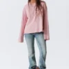 Long-Sleeved Cotton T-Shirt – Coral/Lilac Stripes Long-Sleeved Cotton T-Shirt – Coral/Lilac Stripes