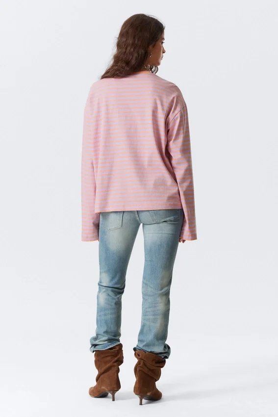 Long-Sleeved Cotton T-Shirt – Coral/Lilac Stripes Long-Sleeved Cotton T-Shirt – Coral/Lilac Stripes