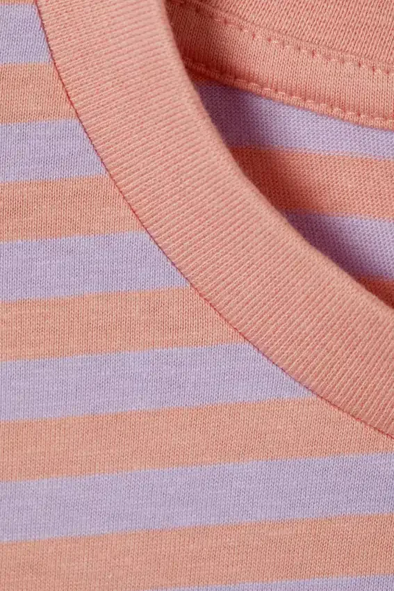 Long-Sleeved Cotton T-Shirt – Coral/Lilac Stripes Long-Sleeved Cotton T-Shirt – Coral/Lilac Stripes