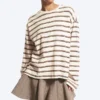 Long-Sleeved Cotton T-Shirt – Dusty White – Brown Stripes Long-Sleeved Cotton T-Shirt – Dusty White – Brown Stripes