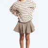 Long-Sleeved Cotton T-Shirt – Dusty White – Brown Stripes Long-Sleeved Cotton T-Shirt – Dusty White – Brown Stripes