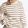 Long-Sleeved Cotton T-Shirt – Dusty White – Brown Stripes Long-Sleeved Cotton T-Shirt – Dusty White – Brown Stripes