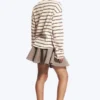 Long-Sleeved Cotton T-Shirt – Dusty White – Brown Stripes Long-Sleeved Cotton T-Shirt – Dusty White – Brown Stripes