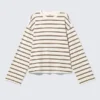 Long-Sleeved Cotton T-Shirt – Dusty White – Brown Stripes Long-Sleeved Cotton T-Shirt – Dusty White – Brown Stripes