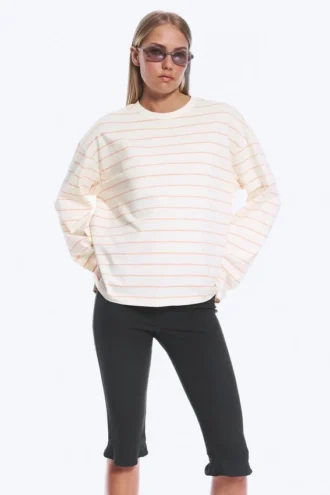 Long-Sleeved Cotton T-Shirt – Light Beige – Orange Stripe Long-Sleeved Cotton T-Shirt – Light Beige – Orange Stripe