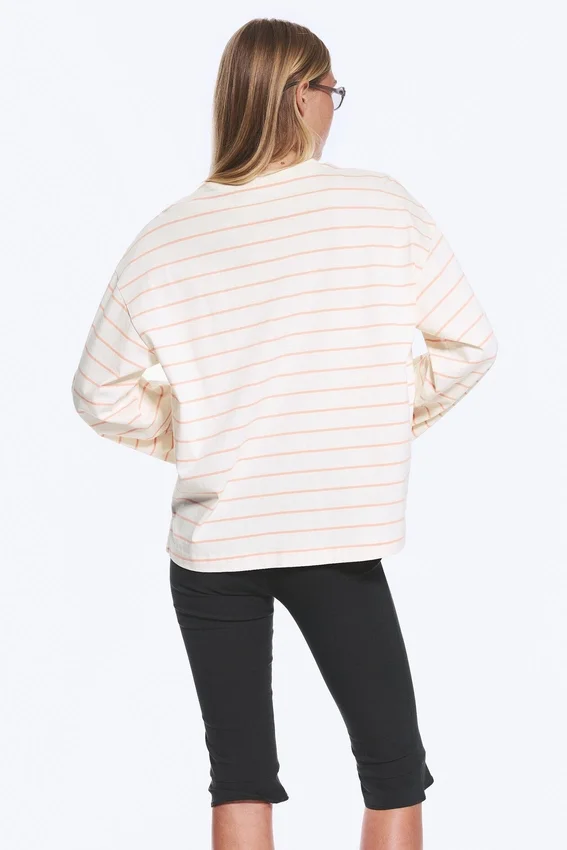Long-Sleeved Cotton T-Shirt – Light Beige – Orange Stripe Long-Sleeved Cotton T-Shirt – Light Beige – Orange Stripe