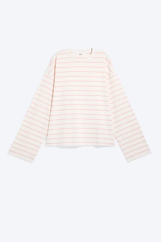 Long-Sleeved Cotton T-Shirt – Light Beige – Orange Stripe Long-Sleeved Cotton T-Shirt – Light Beige – Orange Stripe