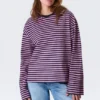 Long-Sleeved Cotton T-Shirt – Navy/Pink Stripe Long-Sleeved Cotton T-Shirt – Navy/Pink Stripe