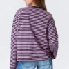 Long-Sleeved Cotton T-Shirt – Navy/Pink Stripe Long-Sleeved Cotton T-Shirt – Navy/Pink Stripe
