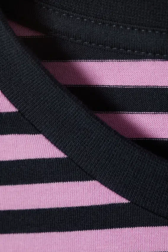 Long-Sleeved Cotton T-Shirt – Navy/Pink Stripe Long-Sleeved Cotton T-Shirt – Navy/Pink Stripe