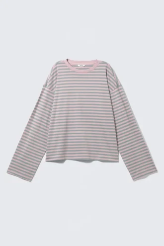 Long-Sleeved Cotton T-Shirt – Pink Stripes Long-Sleeved Cotton T-Shirt – Pink Stripes
