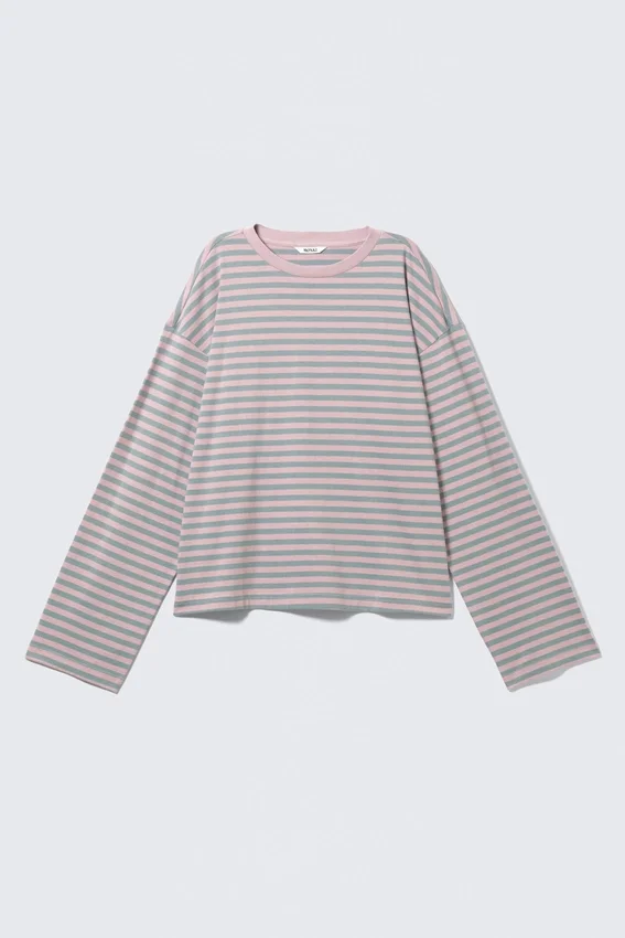 Long-Sleeved Cotton T-Shirt – Pink Stripes Long-Sleeved Cotton T-Shirt – Pink Stripes
