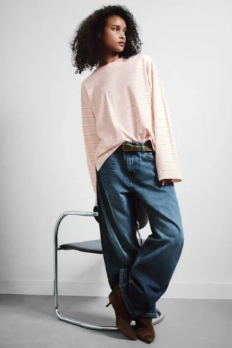 Long-Sleeved Cotton T-Shirt – Pink – Yellow Stripes